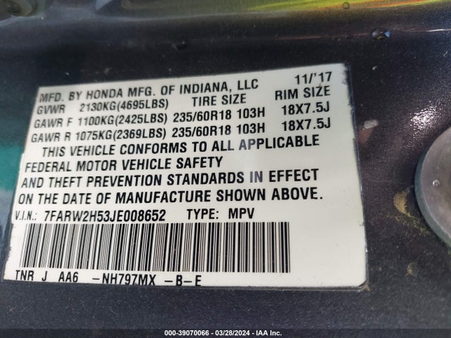 Honda CR-V EX 2018 7FARW2H53JE008652 Image 9
