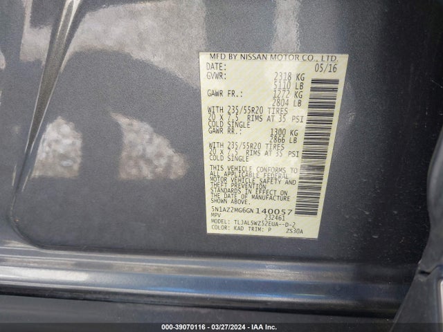 Nissan Murano Platinum 2016 5N1AZ2MG6GN140057 Image 9