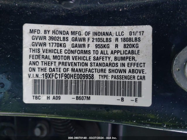 Honda Civic Touring 2017 19XFC1F90HE009958 Image 9
