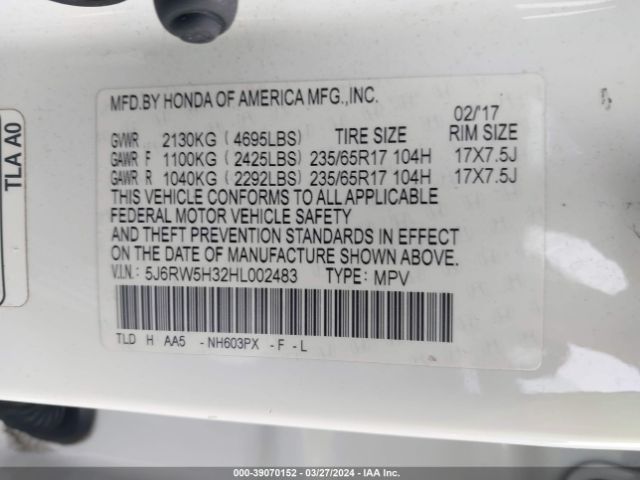 5J6RW5H32HL002483 Honda CR-V LX