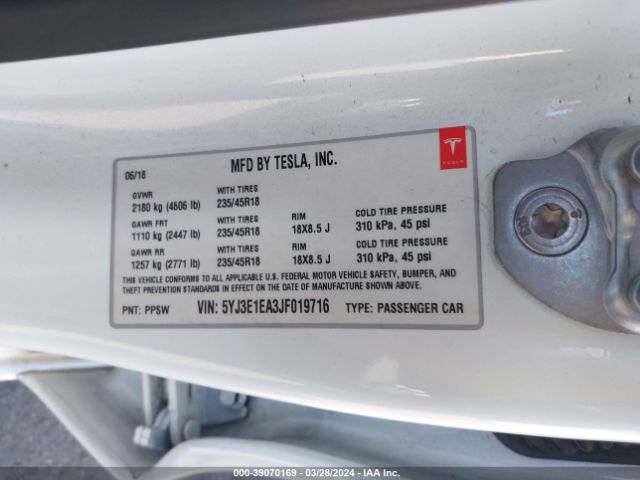 5YJ3E1EA3JF019716 Tesla Model 3 Long Range/mid Range