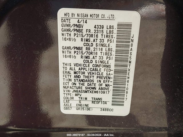 Nissan Rogue Select S 2014 JN8AS5MTXEW610917 Image 9