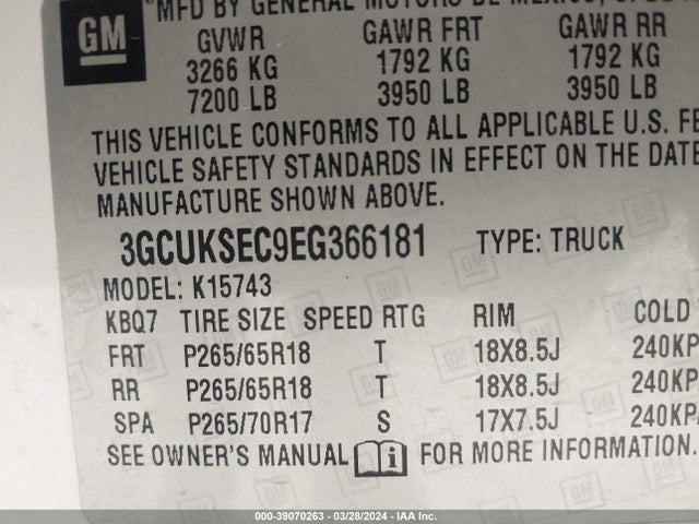Chevrolet Silverado 1500 2lz 2014 3GCUKSEC9EG366181 Image 9