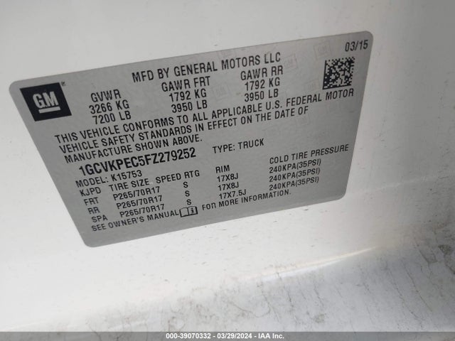 Chevrolet Silverado 1500 Wt 2015 1GCVKPEC5FZ279252 Image 9