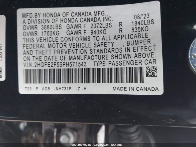 Honda Civic Sport 2023 2HGFE2F56PH571543 Image 9