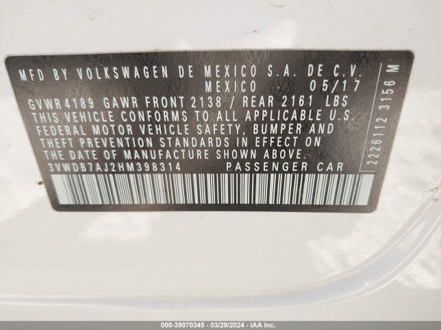 Volkswagen Jetta 1.4t Se 2017 3VWDB7AJ2HM398314 Image 9