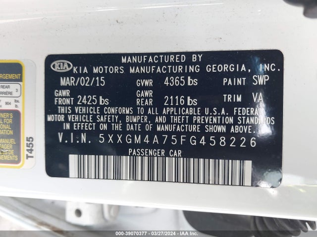 KIA Optima Lx 2015 5XXGM4A75FG458226 Image 9