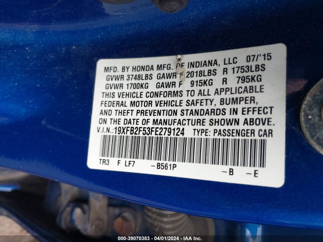 Honda Civic Lx 2015 19XFB2F53FE279124 Image 9