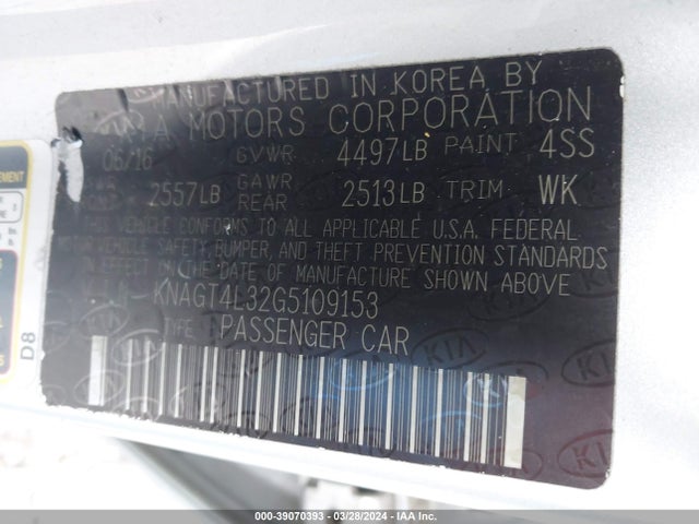 KIA Optima Lx 2016 KNAGT4L32G5109153 Image 9
