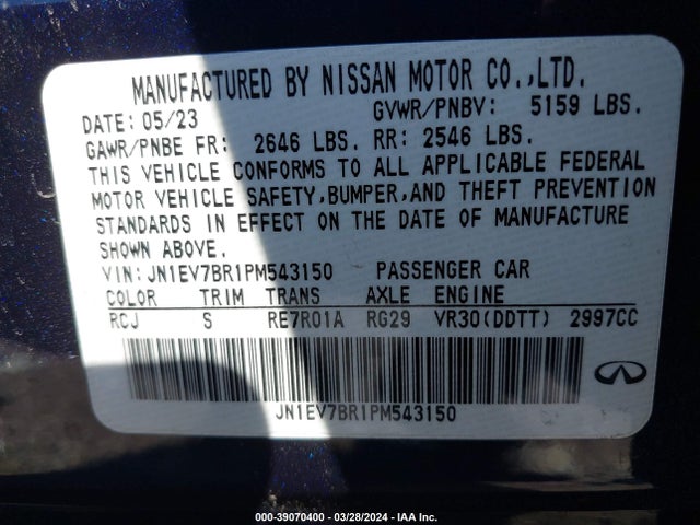 JN1EV7BR1PM543150 Infiniti Q50 Luxe Awd