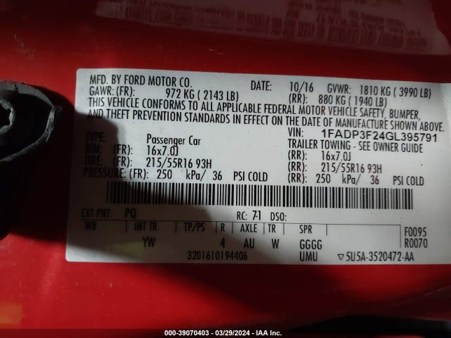 Ford FOCUS SE 2016 1FADP3F24GL395791 Image 9