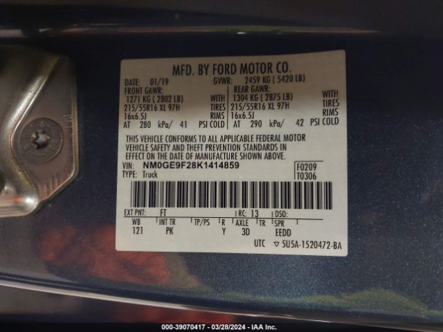 NM0GE9F28K1414859 Ford Transit Connect Xlt