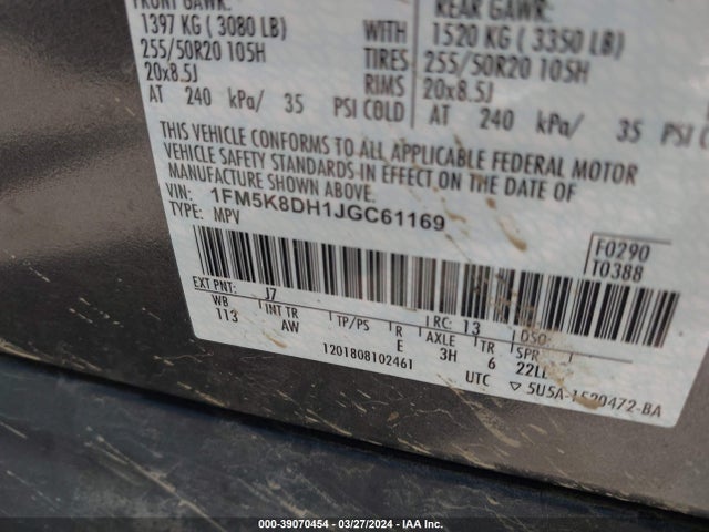 Ford EXPLORER XLT 2018 1FM5K8DH1JGC61169 Image 9