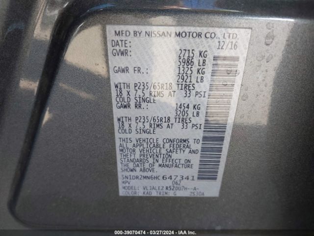 5N1DR2MN6HC647341 Nissan Pathfinder Sv