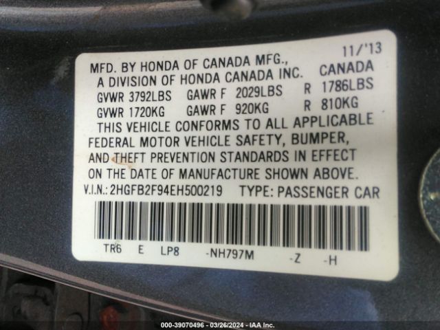 2HGFB2F94EH500219 Honda Civic Ex-l