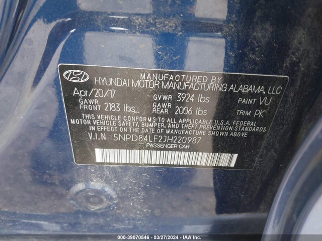 Hyundai ELANTRA SEL 2018 5NPD84LF2JH220987 Image 9
