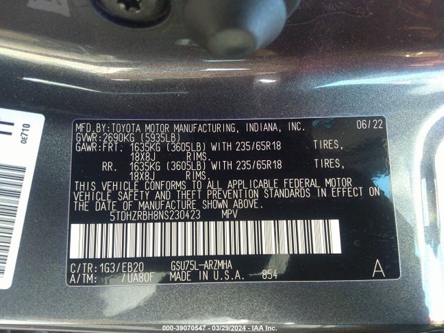 Toyota Highlander Xle 2022 5TDHZRBH8NS230423 Image 9