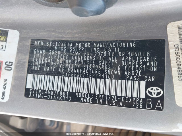 Toyota Corolla Le Eco Plus 2014 5YFBPRHE1EP111100 Image 9