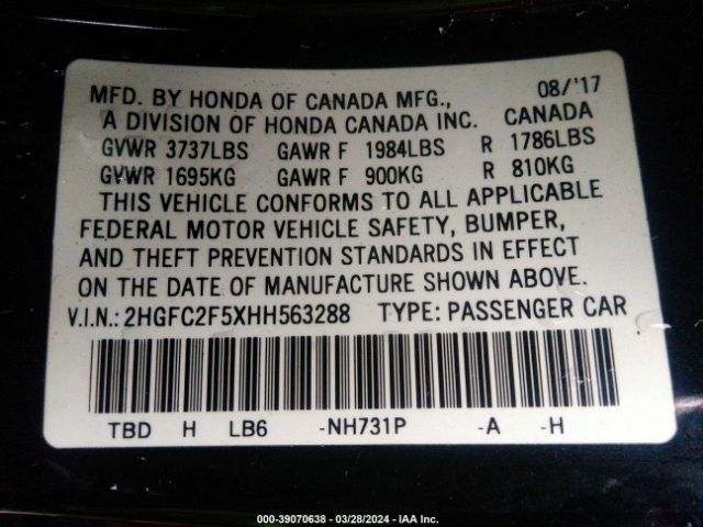 2HGFC2F5XHH563288 Honda Civic Lx