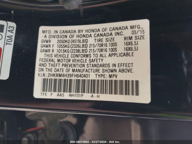 2HKRM4H39FH640401 Honda CR-V LX