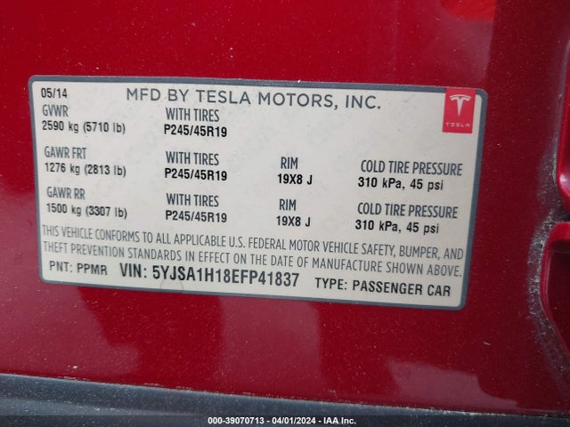 5YJSA1H18EFP41837 Tesla Model S P85