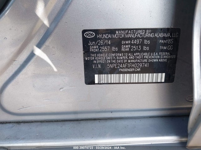 Hyundai SONATA SE 2015 5NPE24AF1FH029741 Image 9