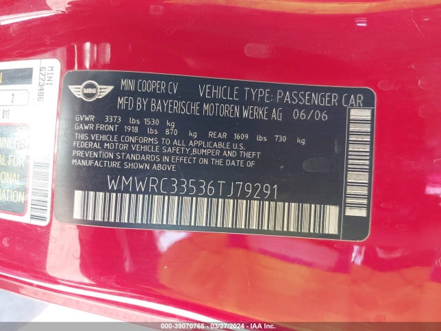 2006 MINI COOPER WMWRC33536TJ79291 Photo 8