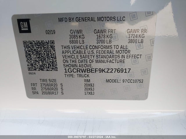 Chevrolet Silverado 1500 Custom 2019 1GCRWBEF9KZ276917 Image 9
