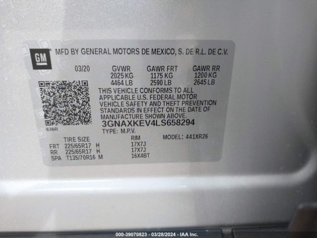 2020 CHEVROLET EQUINOX 3GNAXKEV4LS658294 Photo 8