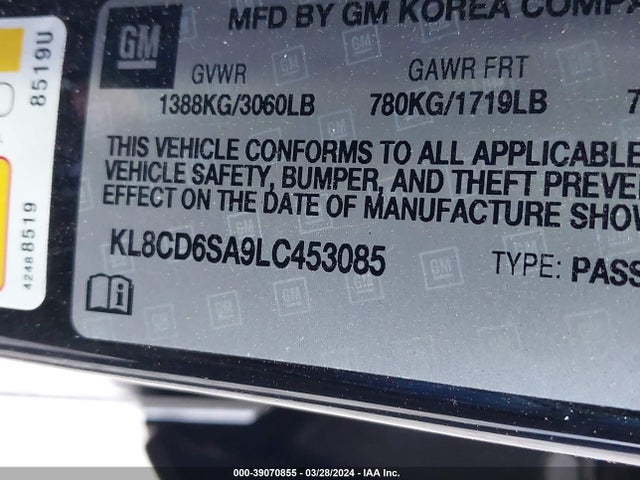 Chevrolet Spark Fwd 1lt Automatic 2020 KL8CD6SA9LC453085 Image 9