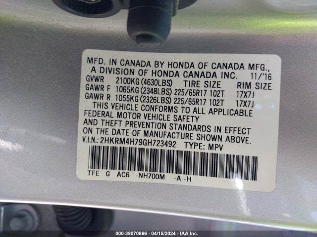 Honda Cr-v Ex-l 2016 2HKRM4H79GH723492 Image 9