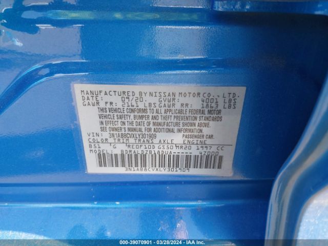 3N1AB8CVXLY301909 Nissan Sentra Sv Xtronic Cvt