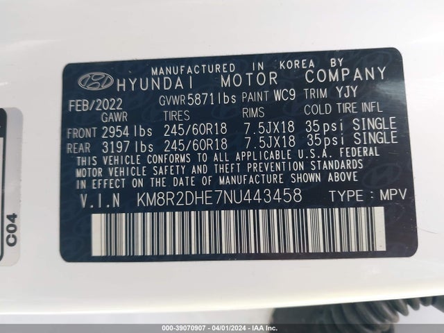 Hyundai Palisade Sel 2022 KM8R2DHE7NU443458 Image 9