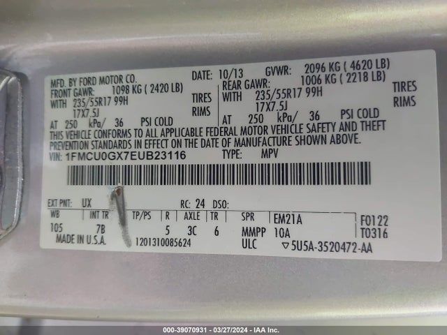 Ford ESCAPE SE 2014 1FMCU0GX7EUB23116 Image 9