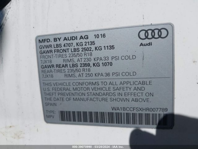 WA1BCCFSXHR007789 Audi Q3 2.0t Premium