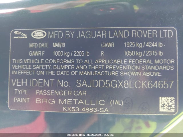 2020 JAGUAR F-TYPE SAJDD5GX8LCK64657 Photo 8