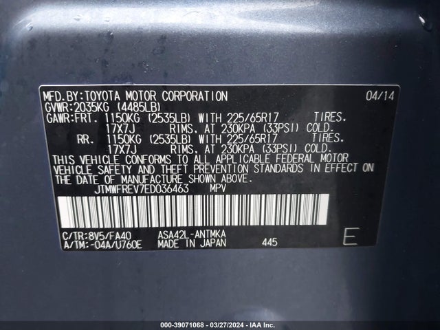 Toyota Rav4 Xle 2014 JTMWFREV7ED036463 Image 9