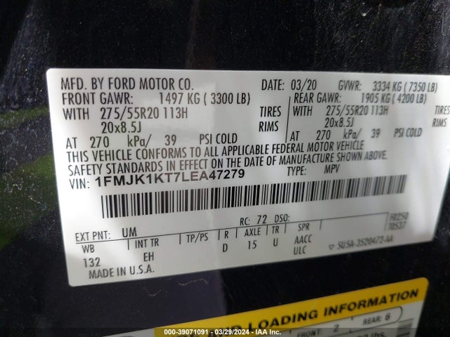 Ford Expedition Limited Max 2020 1FMJK1KT7LEA47279 Image 9