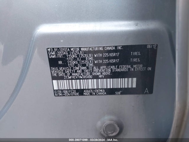 Toyota Rav4 Xle 2017 2T3WFREV7HW385890 Image 9