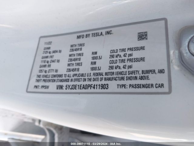 5YJ3E1EA0PF411903 Tesla Model 3 Rear-wheel Drive