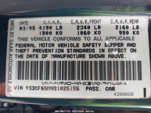 1995 SAAB 9000 YS3CF65M9S1025155 Photo 8