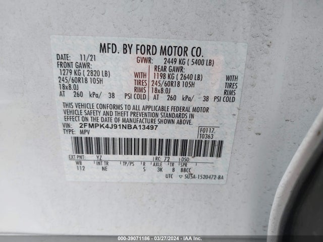 Ford EDGE SEL 2022 2FMPK4J91NBA13497 Image 9