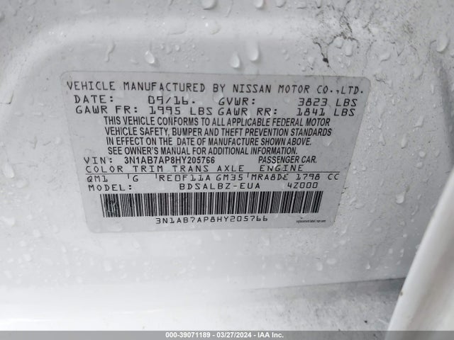 Nissan SENTRA S 2017 3N1AB7AP8HY205766 Image 9