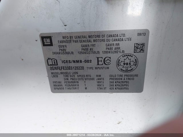 Chevrolet EQUINOX 1LT 2014 2GNFLFE33E6128228 Image 9