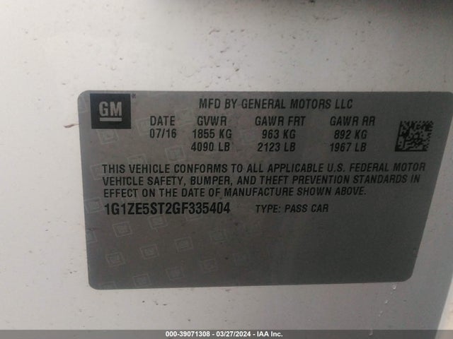 Chevrolet MALIBU 1LT 2016 1G1ZE5ST2GF335404 Image 9