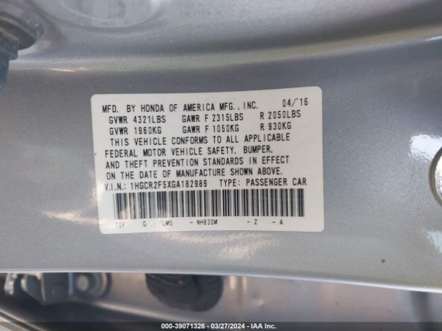 1HGCR2F5XGA182989 Honda Accord Sport