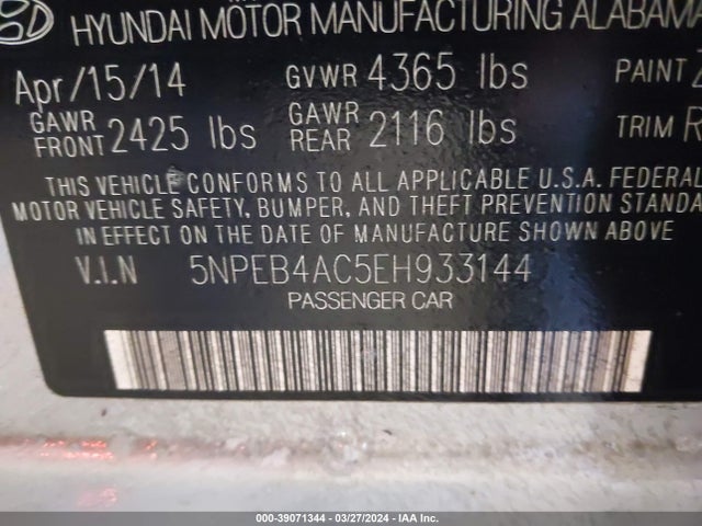 Hyundai SONATA GLS 2014 5NPEB4AC5EH933144 Image 9