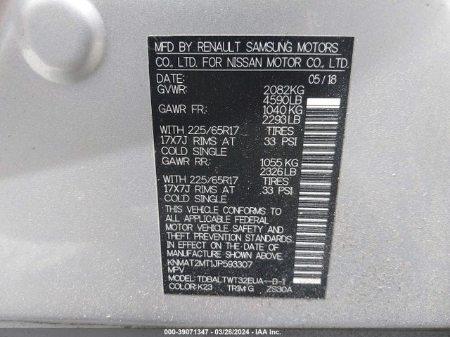 Nissan ROGUE SV 2018 KNMAT2MT1JP593307 Image 9