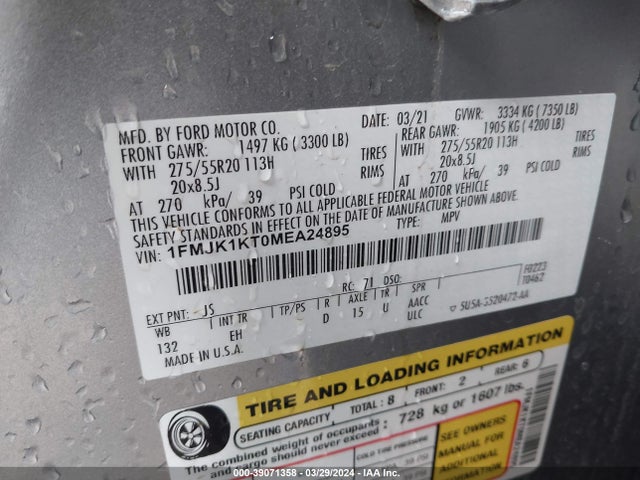 Ford Expedition Limited Max 2021 1FMJK1KT0MEA24895 Image 9