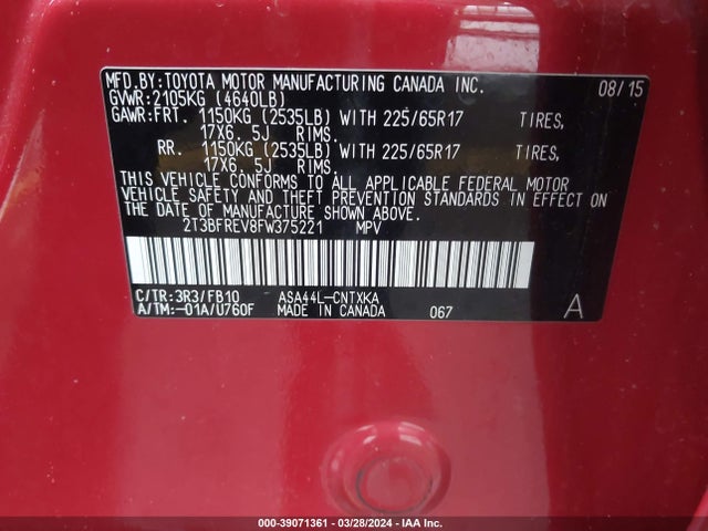 Toyota RAV4 LE 2015 2T3BFREV8FW375221 Image 9